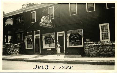 Rose Licciardello in front of Chester Inn. July 1, 1938. chs-006598